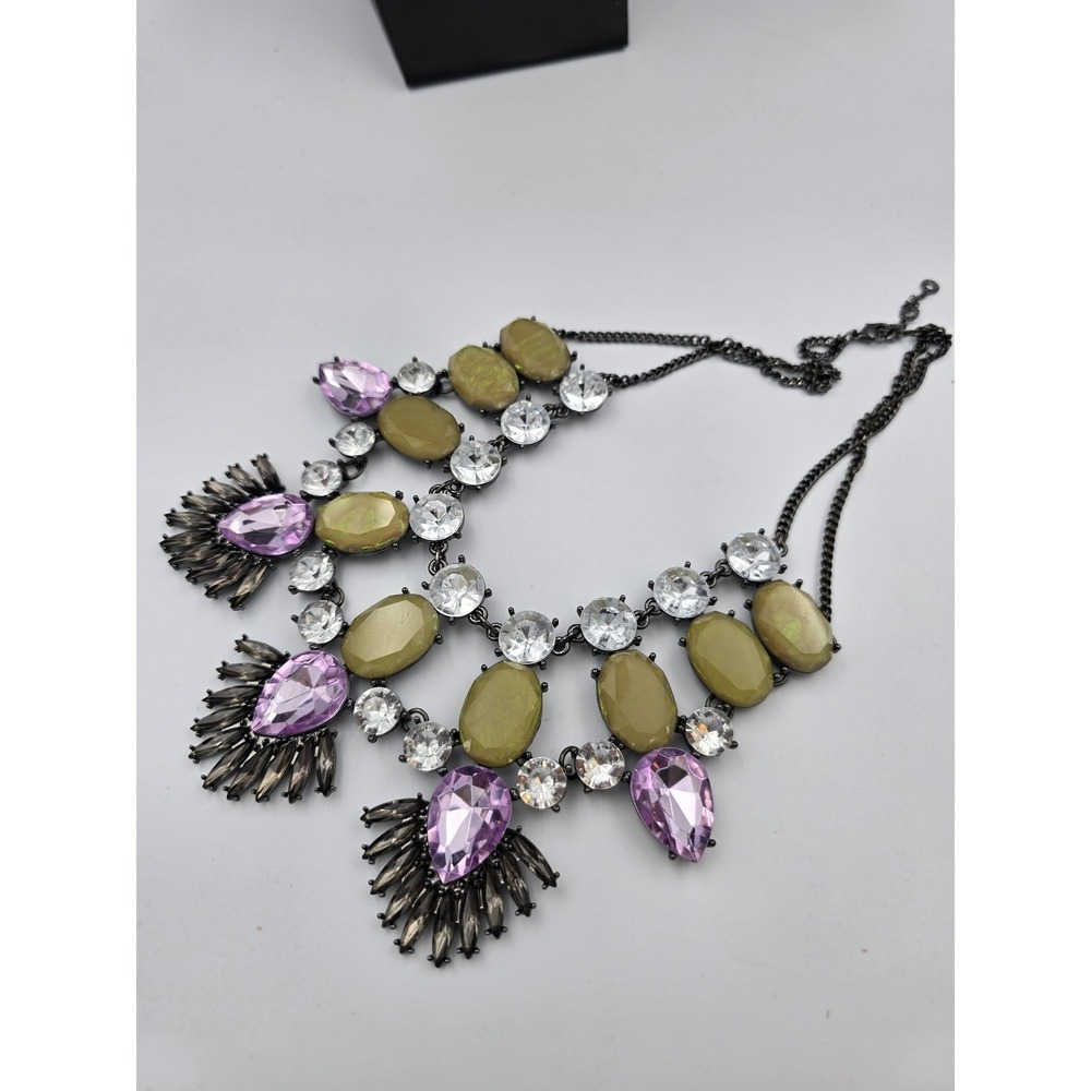 Statement Bib Necklace Multi-Color Rhinestone & Cabochon Fashion Jewelry - Picture 15 of 16